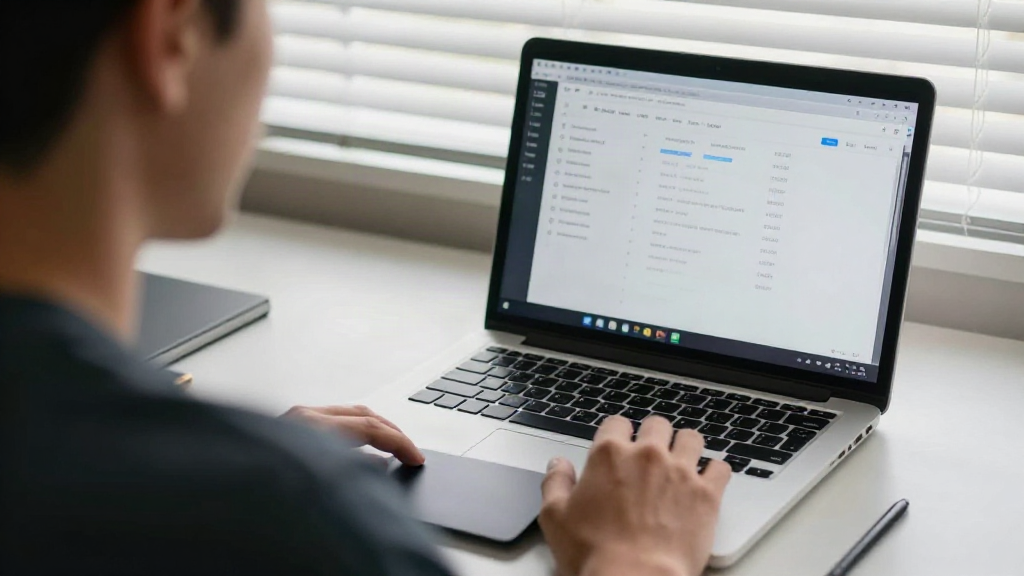 Man at a home office desk reviewing a list of connected applications on a laptop