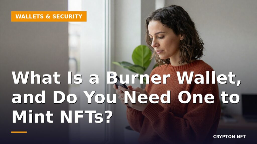 Woman by a sunlit window holding her phone and reading an NFT mint confirmation screen
