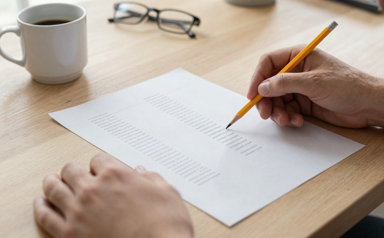 Hands tracing a pencil down a printed transaction list where the same two wallet addresses repeat