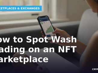 Woman on a sofa checking an NFT collection's spiking trading volume chart on her phone