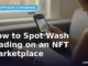 Woman on a sofa checking an NFT collection's spiking trading volume chart on her phone
